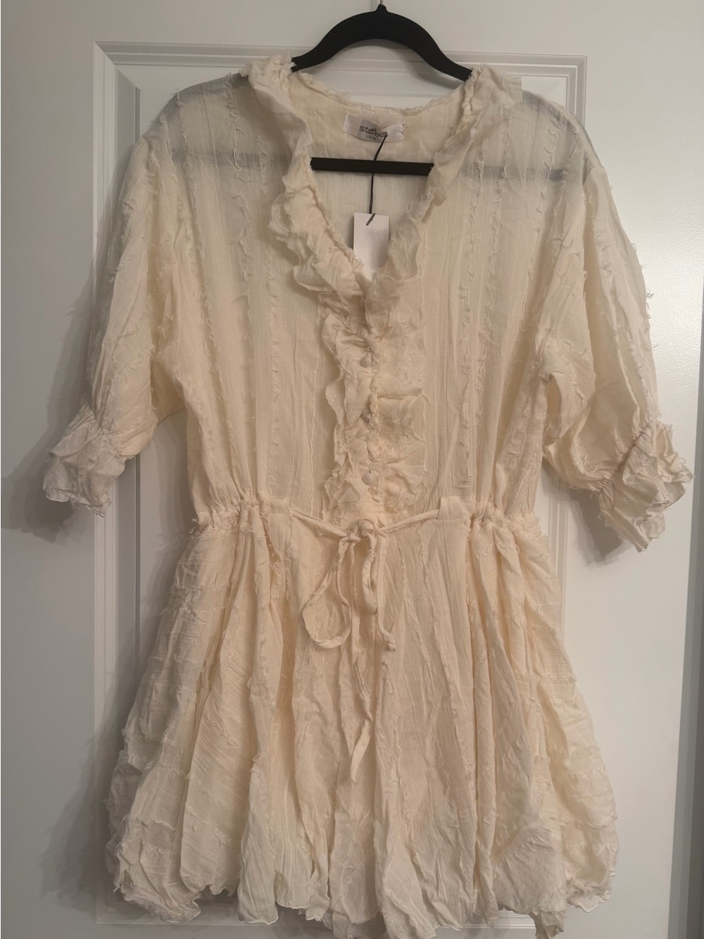 Storets Lightweight Ruffled Cream Women's Blouse Dress with built-in shorts NWT